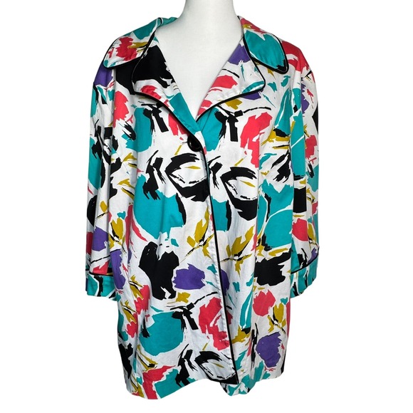 MAGGIE BARNES Women's 3X Colorful Abstract Print Art Cotton Jacket Blazer Career - Picture 1 of 7